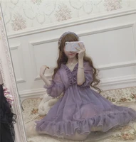 summer gray purple blue chiffon mesh lolita short sleeve dress original design dress