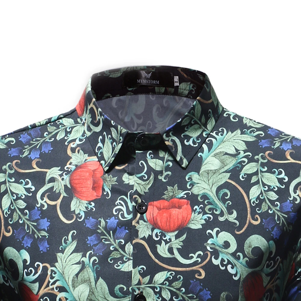 Mens Shirt Male Casual Slim Retro Floral Printed Shirts Long Sleeve Korean Cardigan Business Fashion Classic Men Dress 2018 | Мужская