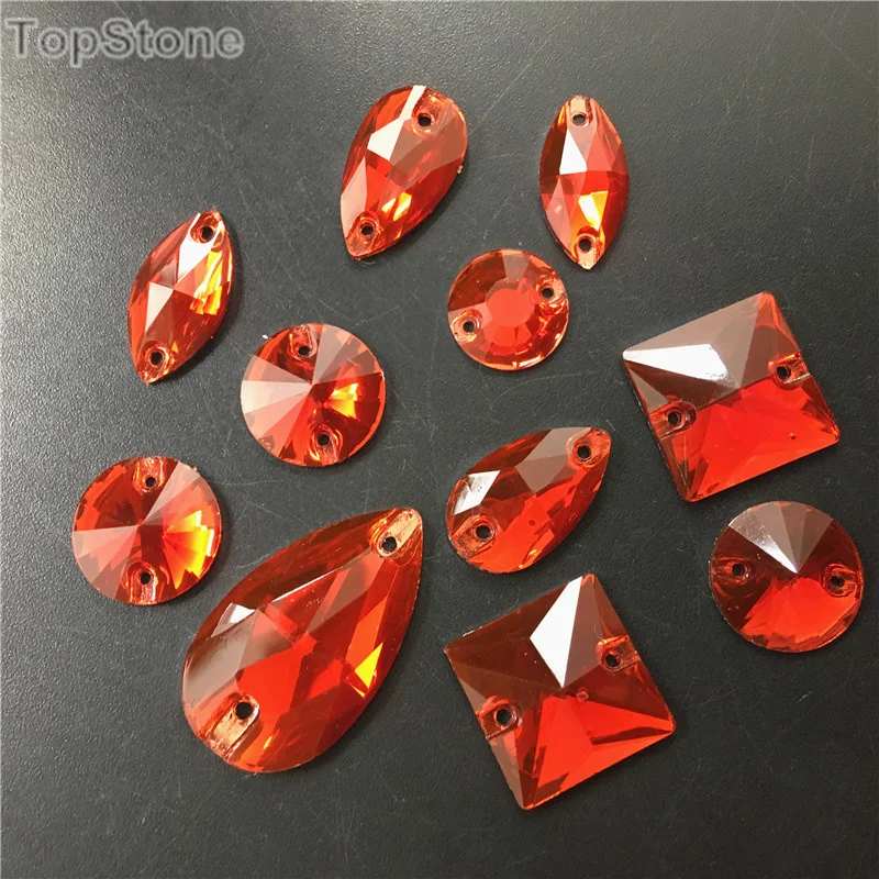 TopStone Lt Siam красный цвет смешанные размеры формы смолы пришивные стразы с плоским