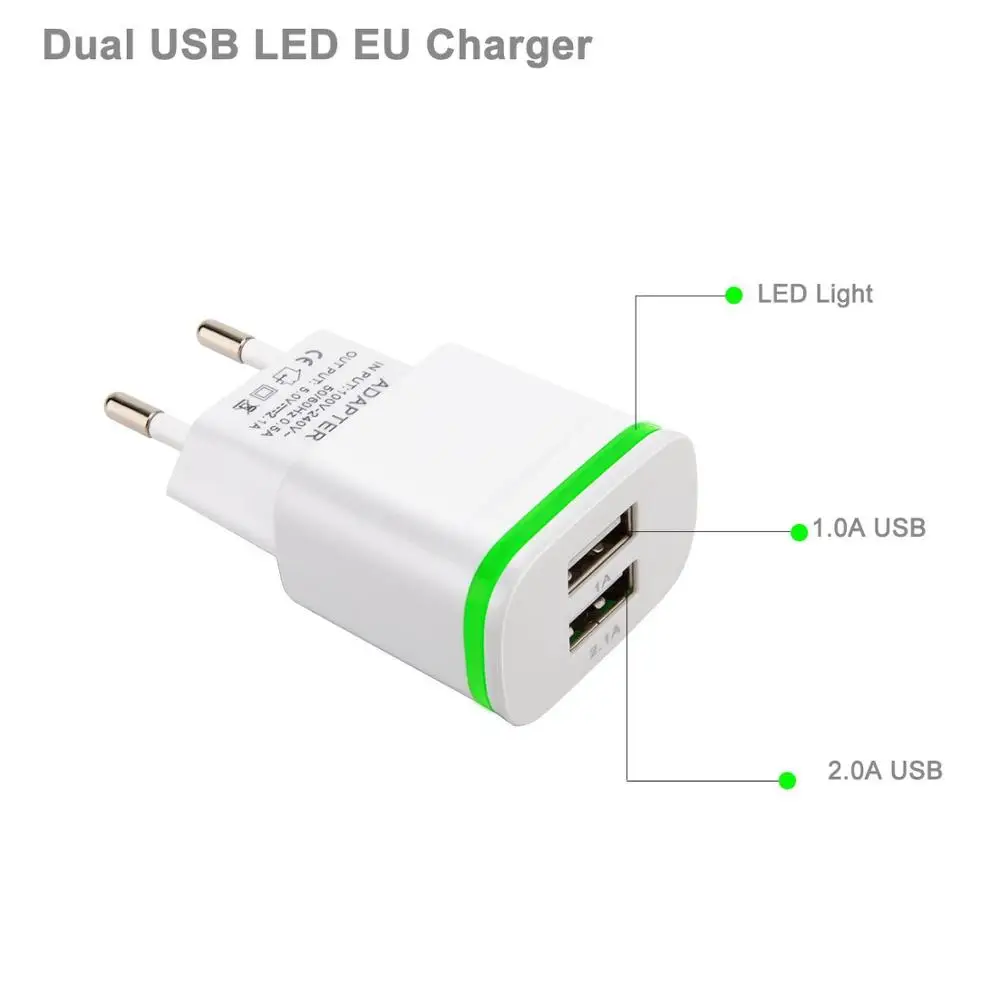 США/ЕС AC вилка зарядное устройство для путешествий 2 портовое USB быстрое