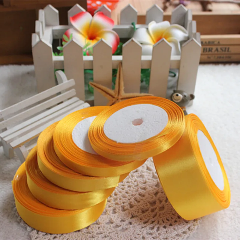 25 ярдов Золотая желтая шелковая сатиновая лента украшения для свадебной