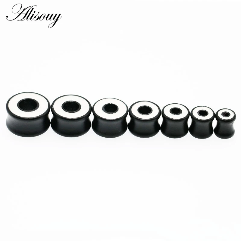 Black Wood Enamel 1 шт. модные беруши из дерева, тоннели, седло, ушные датчики 6 мм-20 мм, Твердые Полые пирсинг, ювелирные изделия для мужчин и женщин, расширители - Окраска металла: Black Wood Enamel