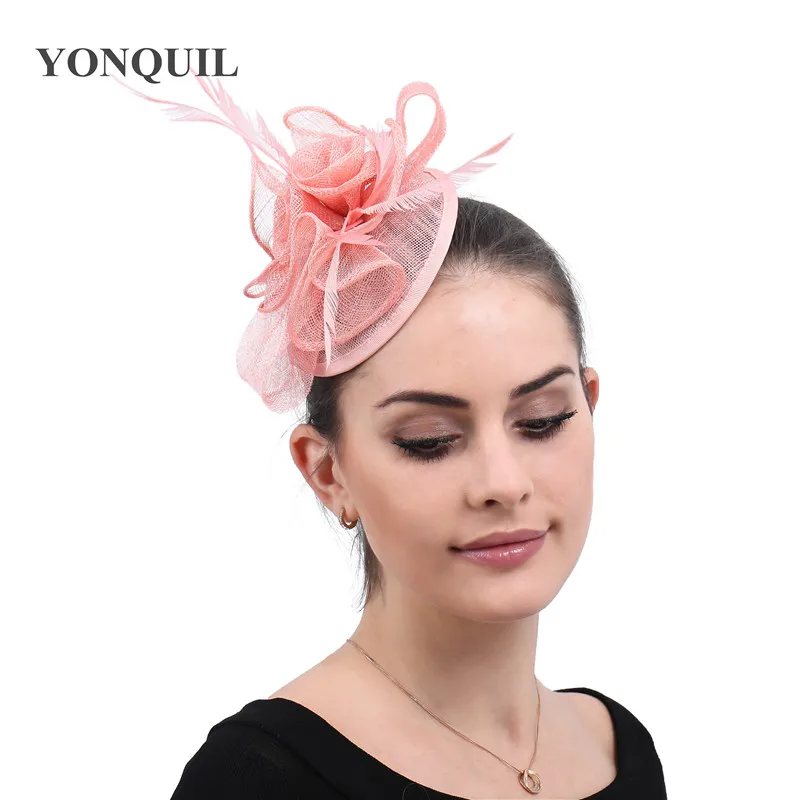 

Vintage Feather Flowers Decoration Party Church Headpieces Cocktail Hair Clips Women Pink Hair Accessories Fascinator Headwear