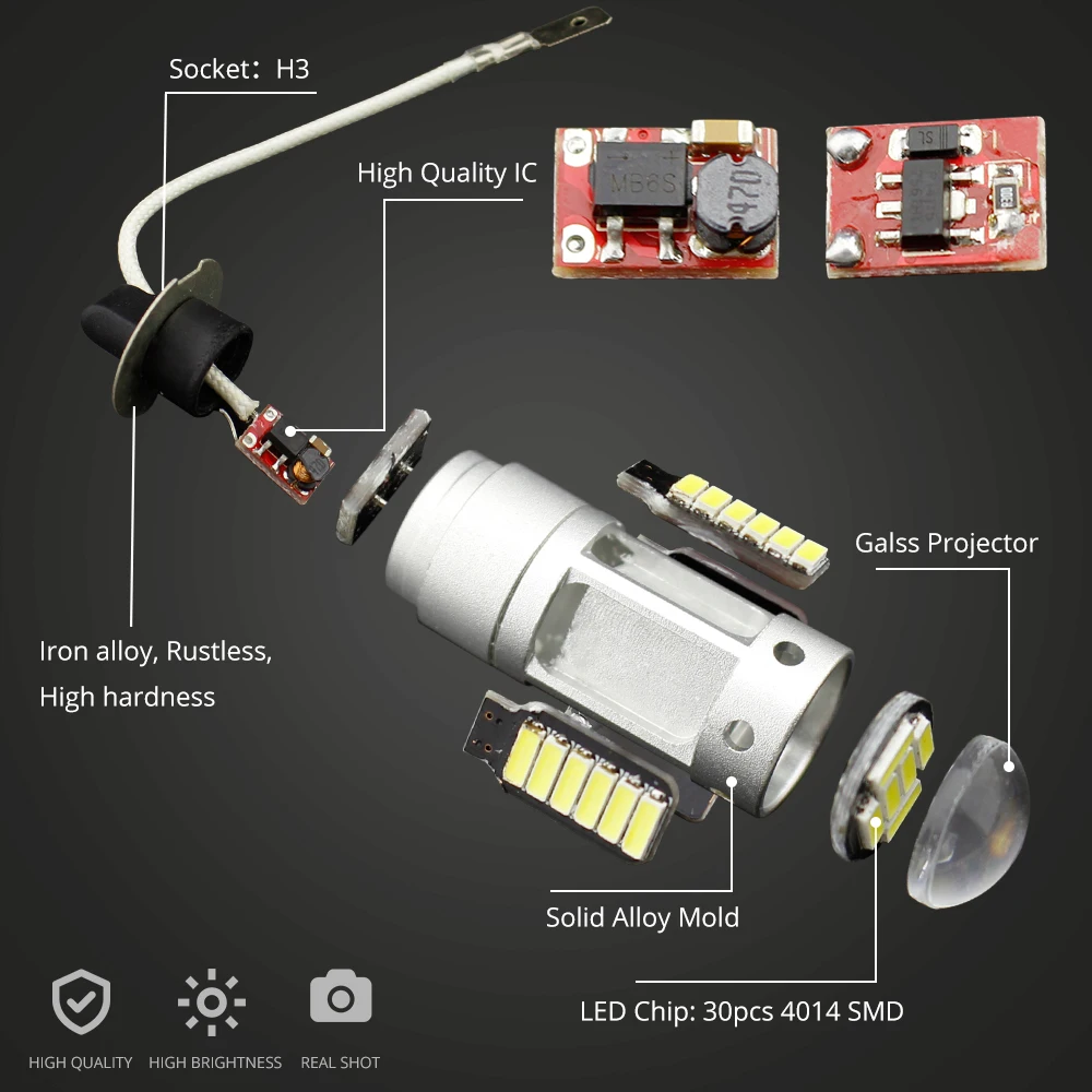 H3 Светодиодные Автомобильные фары 4014 чипов 30 SMD светодиодные лампы