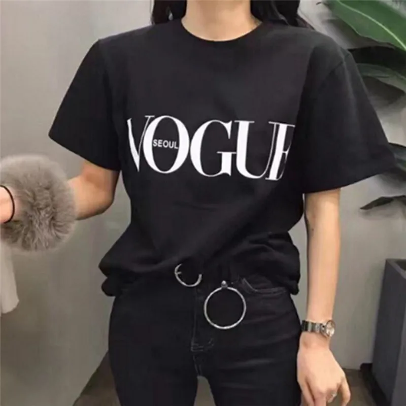1 шт. модная футболка с принтом VOGUE большие размеры S XL Harajuku летняя женские