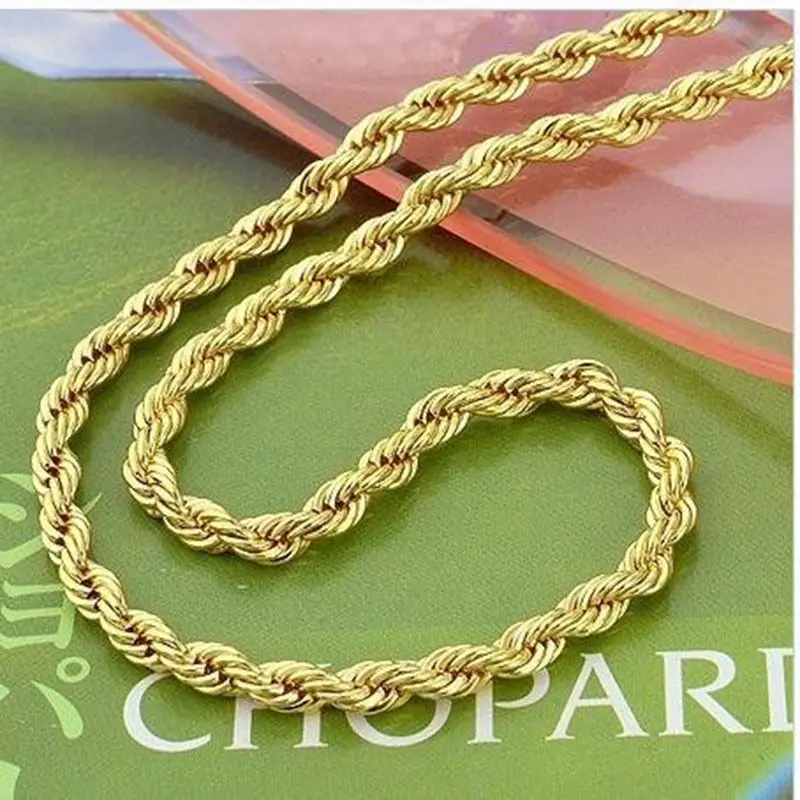 

Rope Chain link 24ct Yellow Gold Filled Twisted Womens Mens Necklace Chain 23.6",4mm