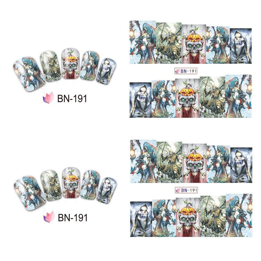 1 лист переводные наклейки для ногтей Череп Скелет наклейка на Хэллоуин узор