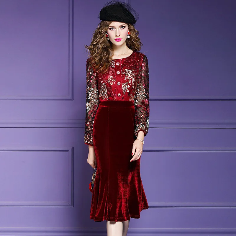 Embroidery long dress xxl 2019 new Superior quality Long sleeves Party Dress Plus Size ladies winter Vintage dresses for women | Женская