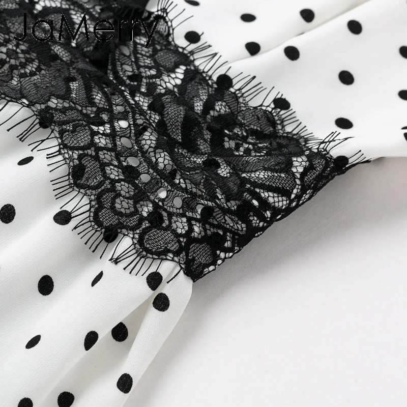 JaMerry Винтаж пикантные белый горошек сетки Женское платье максимальной длины с