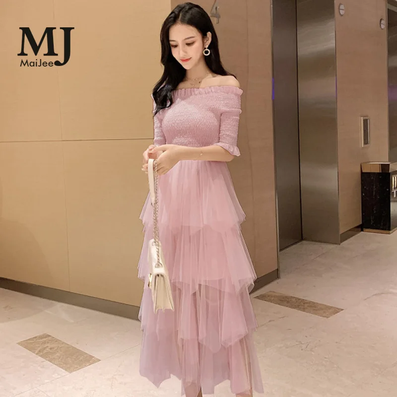 Шифоновое макси платье MaiJee летнее из сетчатой ткани с вышивкой Vestidos De Fiesta Noche Verano