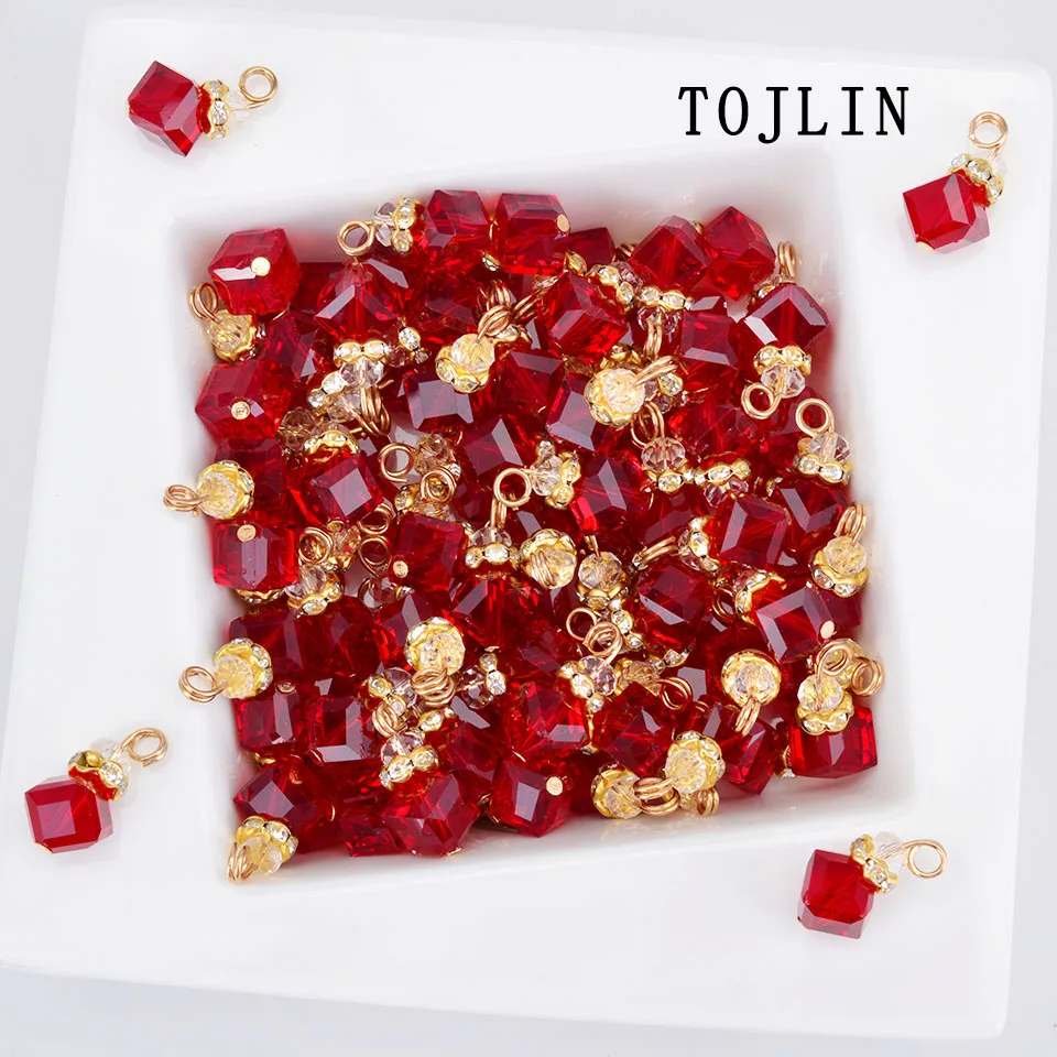 TOJLIN 10 шт. Cube красный хрустальные бусины лук браслет кулон ювелирных изделий DIY