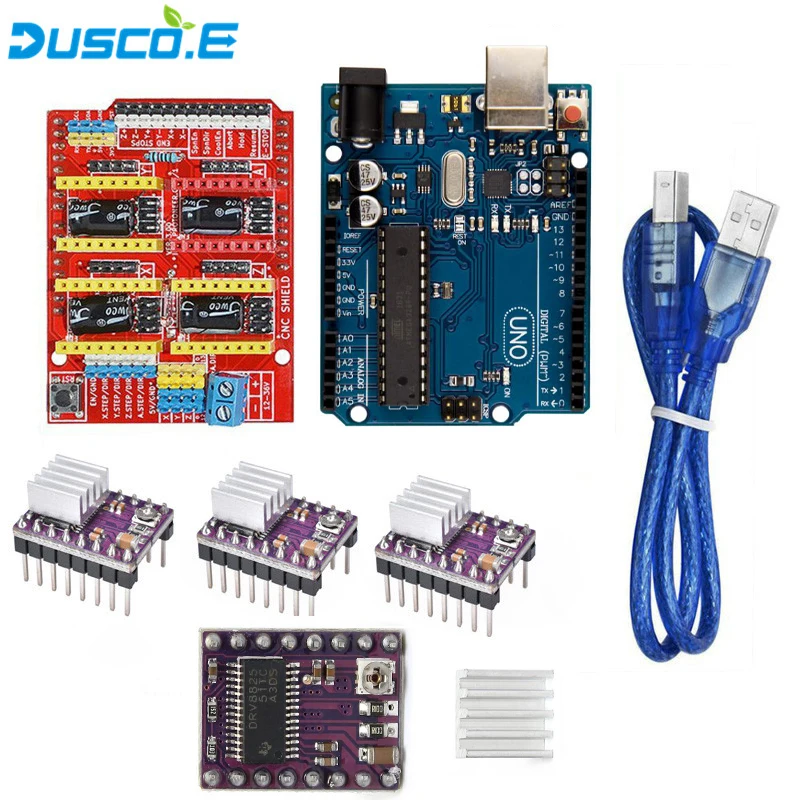 4 шт. DRV8825 Драйвер шагового двигателя с радиатором+ ЧПУ щит V3 плата расширения+ UNO R3 USB Кабельные комплекты для Arduino 3D Printe