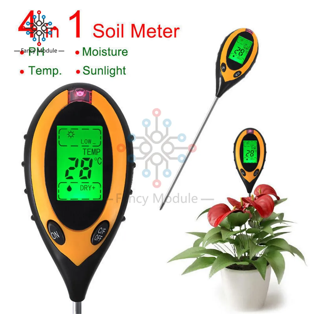 

Durable 4 In 1 LCD Moisture Temperature Sunlight PH Garden Soil Tester Meter