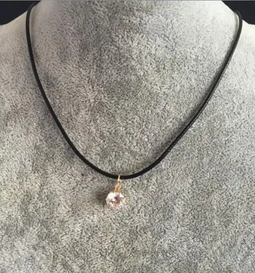 Ожерелье женское черное диаметром 8 мм с фианитами|leather rope necklace|fashion necklacejewelry necklace |