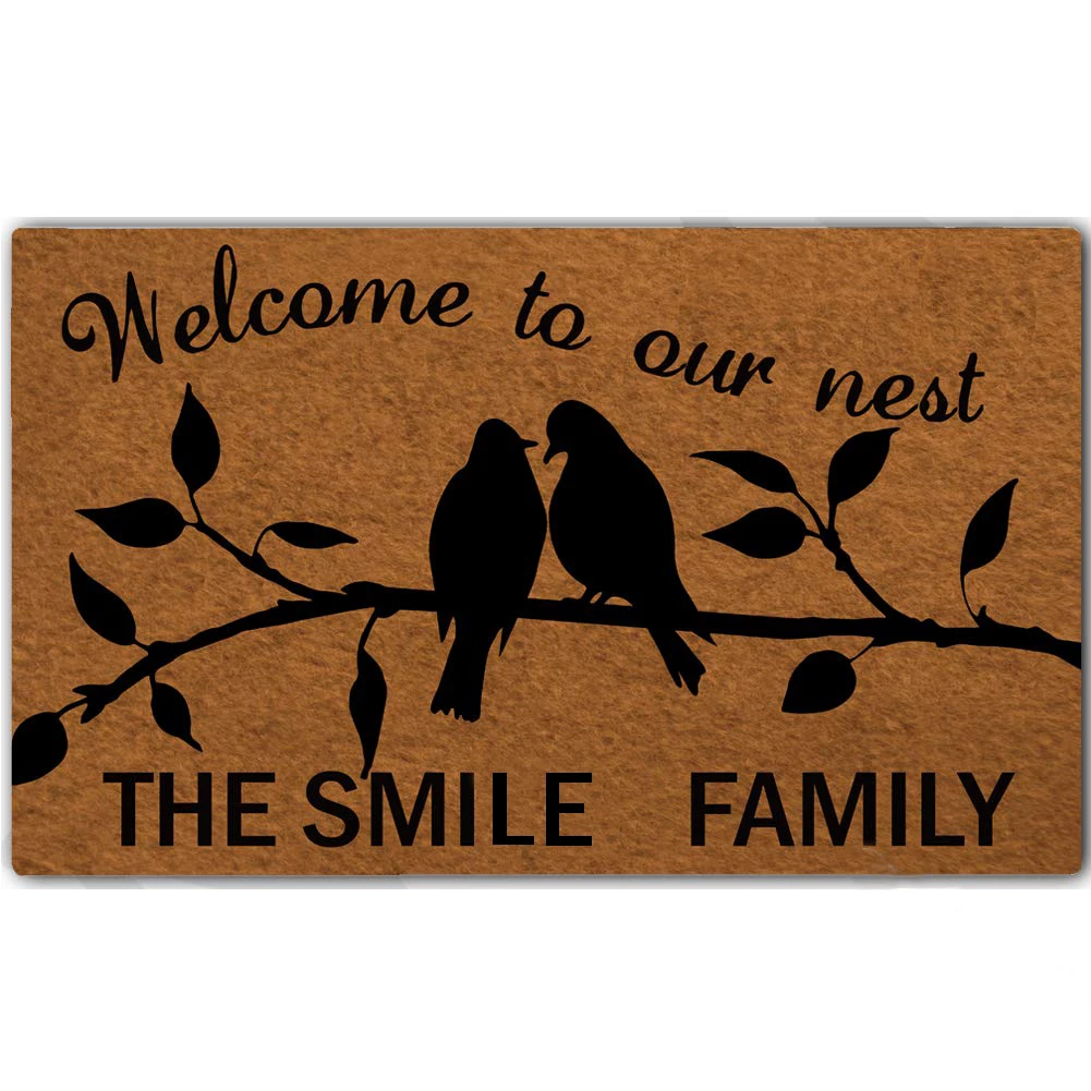 Заказной резиновый дверной коврик Добро пожаловать в наше гнездо улыбка