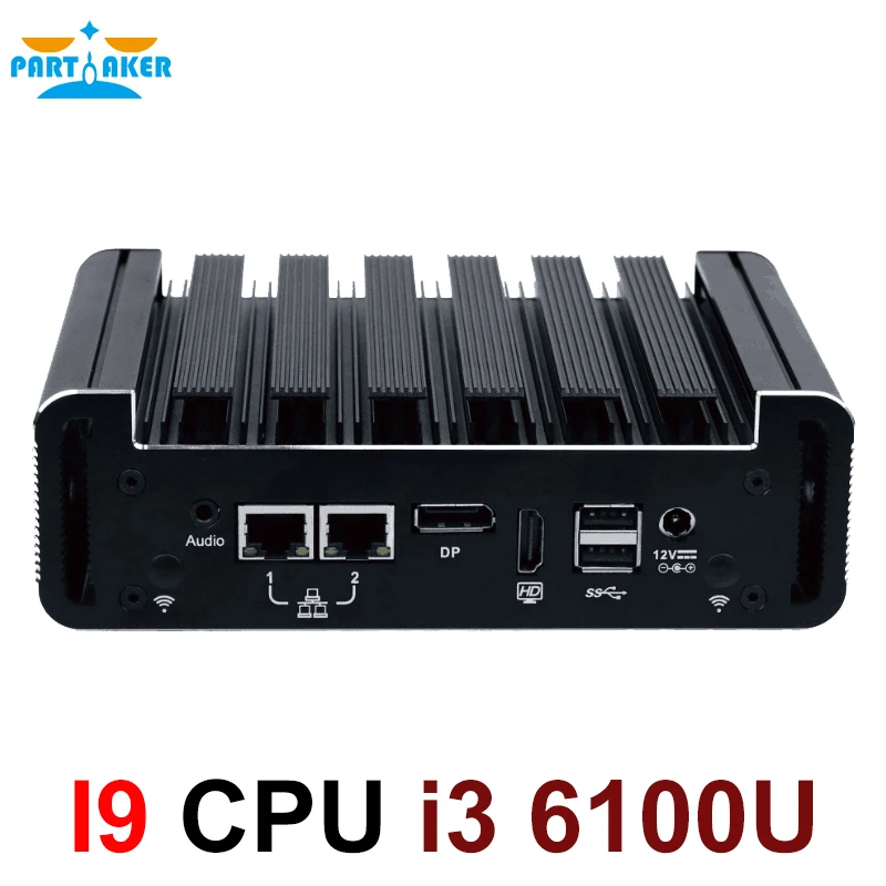 Parмягкий мини ПК с двумя Lan WIN10 WIN8 безвентиляторный процессор Skylake i3 6100U 7100U