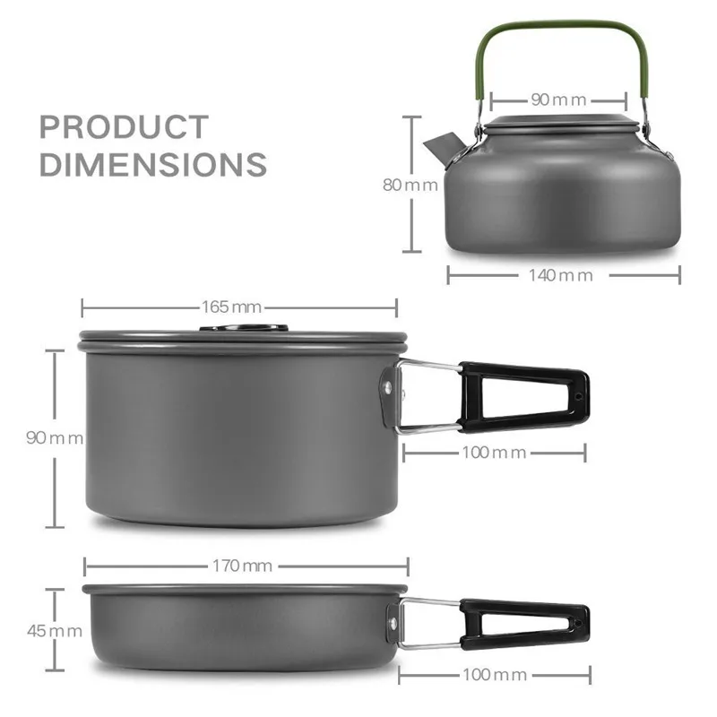 YUETOR OUTDOOR Portable Outdoor Camping Cooking Set for 2-3 Person Teapot Coffee Kettle Pots and Pans Tablewares | Спорт и