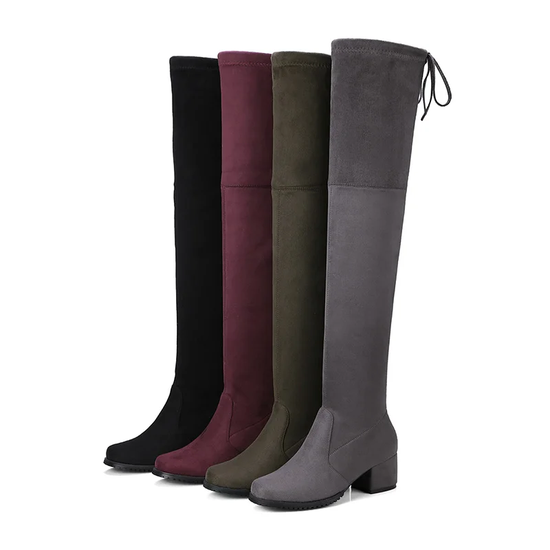 Женские сапоги выше колена на массивном каблуке размеры 34 43|Ботфорты| |