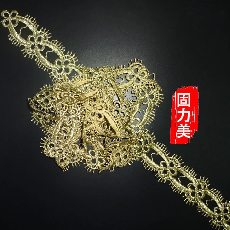 2 ярда горячая Распродажа вышивка с золотой нитью небольшой цветок кружевная