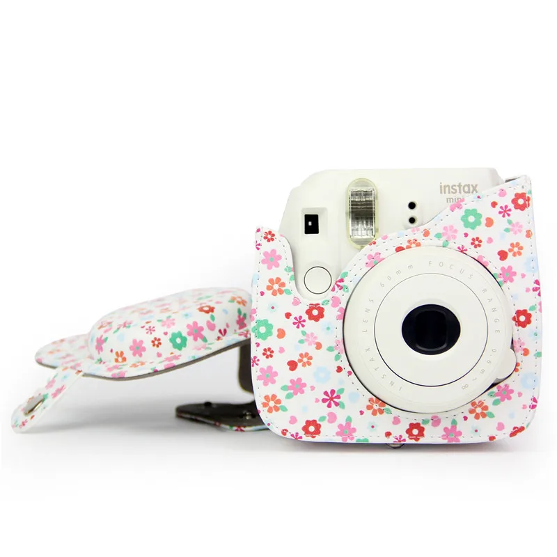 Цветочный чехол из искусственной кожи на ремне для камеры Fujifilm Instax Mini 8 9