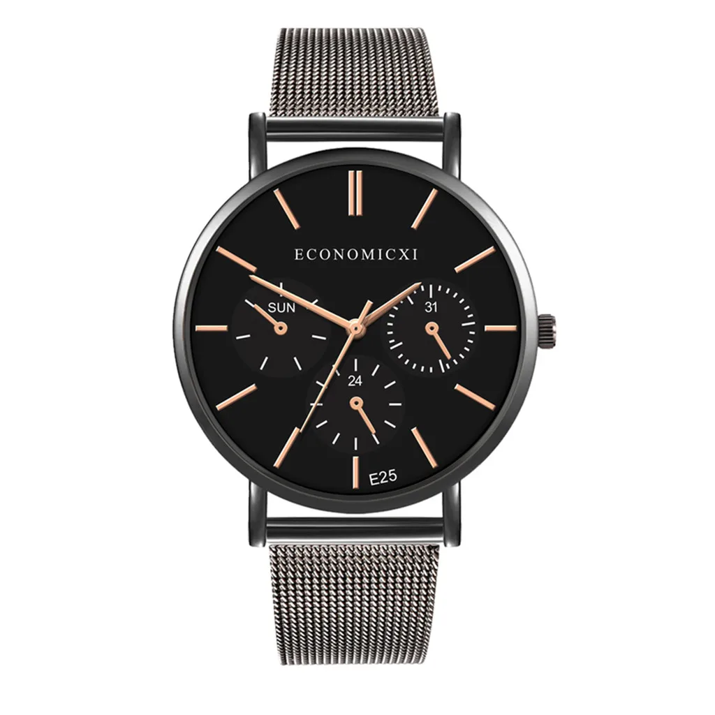 as show Мужские модные часы reloj hombre, простые часы из нержавеющей стали с тремя глазами, маленький циферблат, мужские кварцевые часы - Цвет: as show