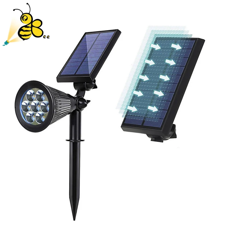 Пчела 7 LED Прожектор газон лампа Открытый сад солнечная панель мощность