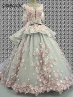 new luxurious ball gown quinceanera dresses 2019 half sleeve sweeth 16 dresses with hand flower long prom gown for 15 years
