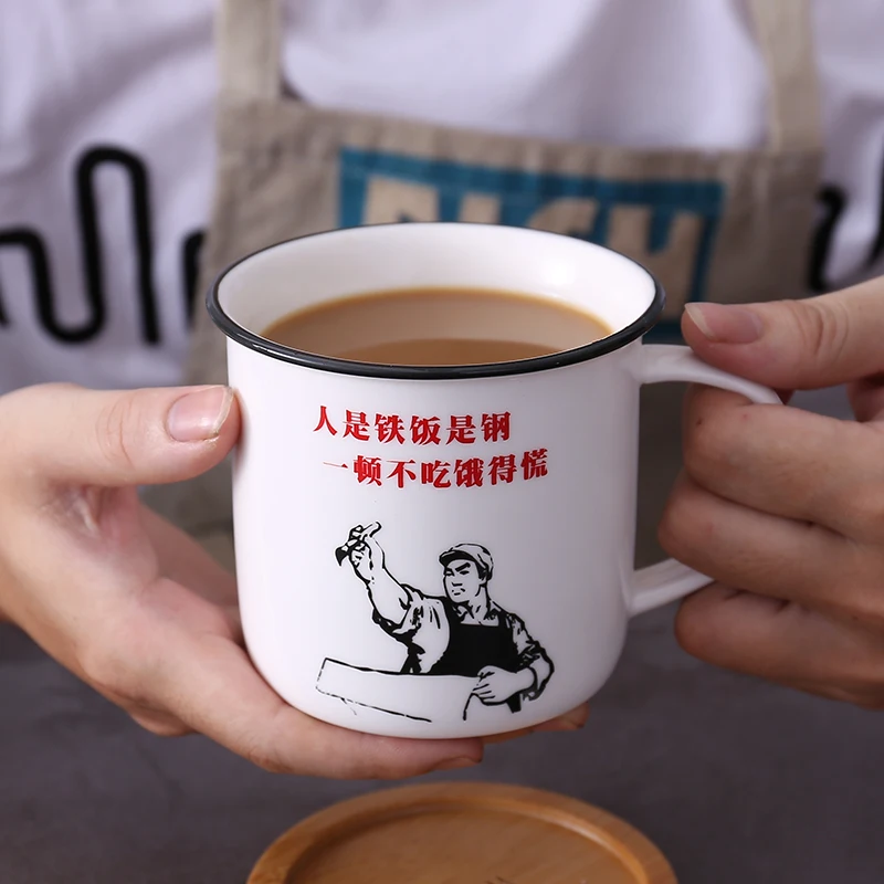 Retro Nostalgic Coffee Cup Enamel color Ceramic Mugs Tea Milk Mug with Lid water bottle Elder Portable Drinkware Lovers Gift | Дом и сад