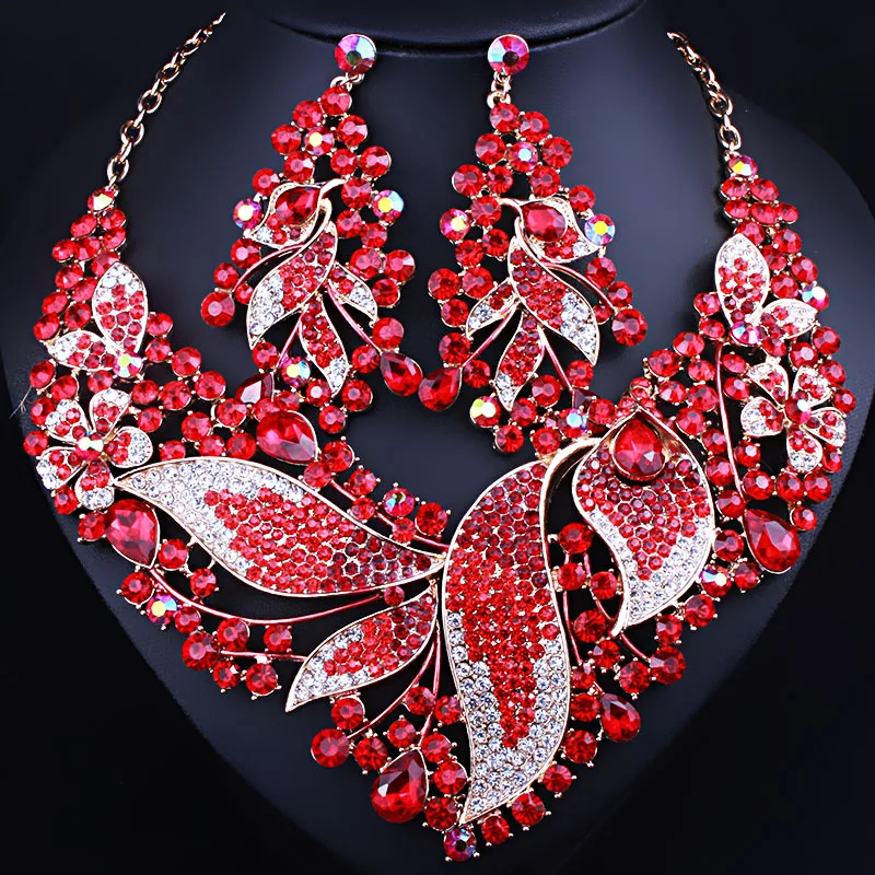Ожерелье и серьги в форме листа Стразы с кристаллами|luxury bridal jewelry sets|necklace earring
