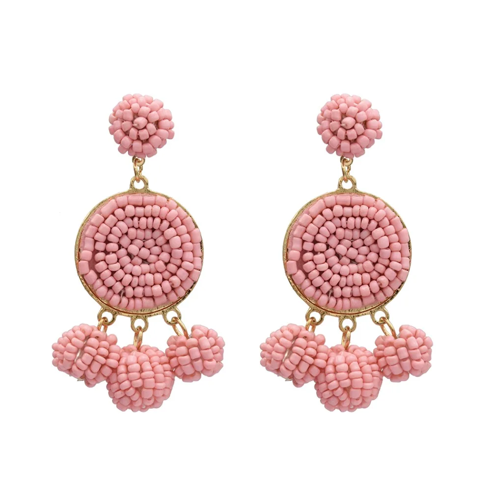 

Pendant Earrings Boho Beaded Women Fashion Geometric Resin Ball Disc Pompom Statement Earrings Party Gift Jewelry.