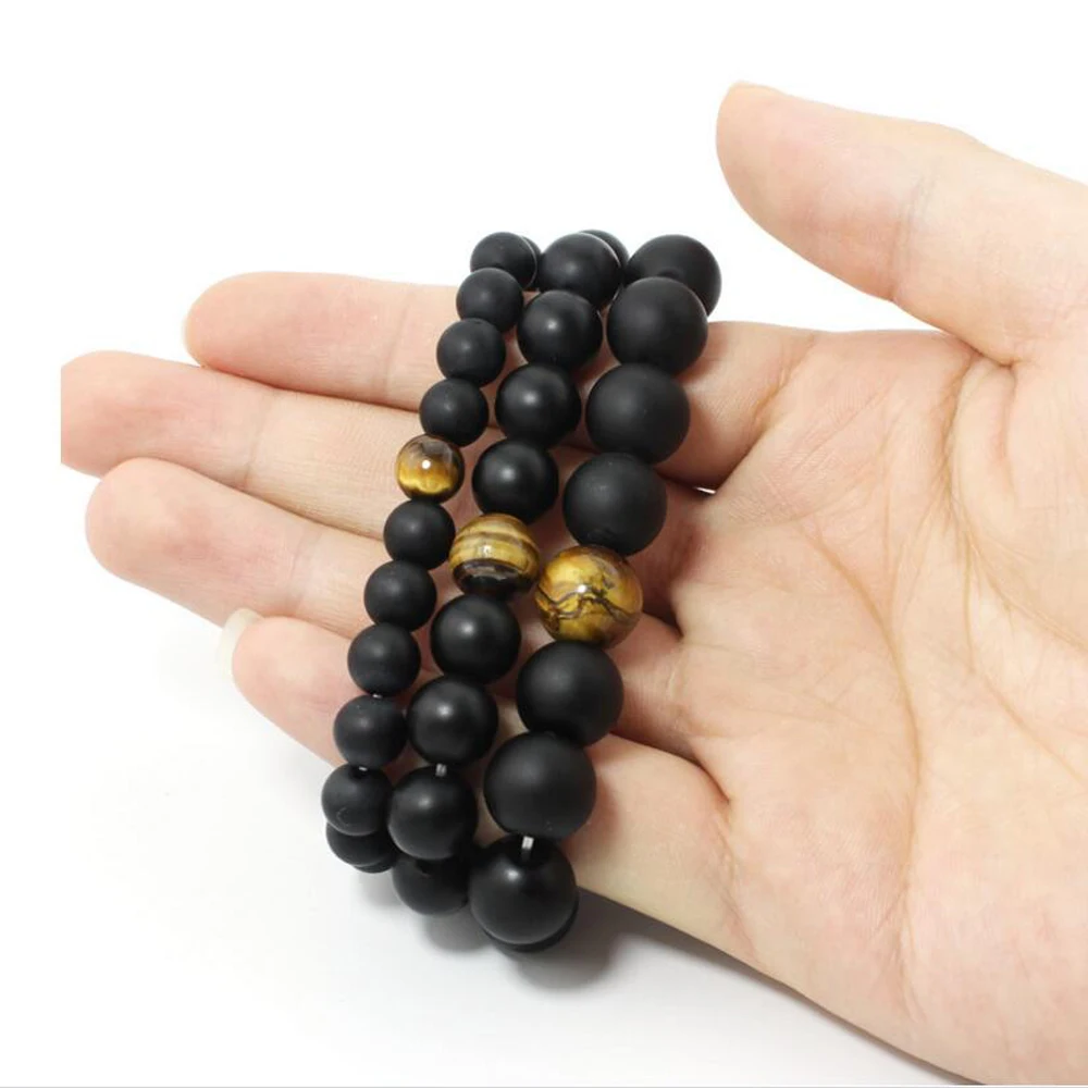 Natural Black Onyx with Tiger eye Stone Beads Men Bracelet Leo Lovers Energy Strand Bracelets | Украшения и аксессуары