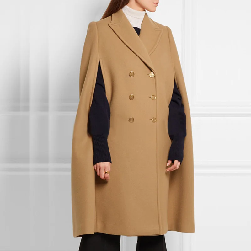 

Savabien Winter Coat Women Vintage Cape Coat Warm Woolen Long Camel Coat Double Breasted Oversized Ladies Cloak Coats Outerwear