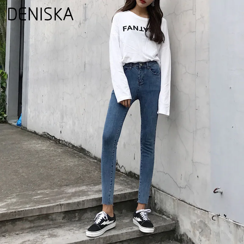 DENISKA 2018 Старинные Мама Fit Высокой Талией Джинсы Упругие Femme Женщины Промывали