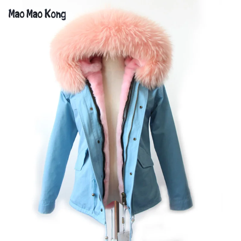 Женская парка с капюшоном и большим воротником из меха енота верхняя одежда 2 в 1