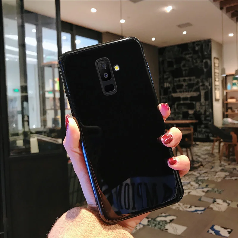Черный красный светоотражающий глянцевый чехол для телефона Samsung Galaxy A6 Plus A8 2018 A5 |