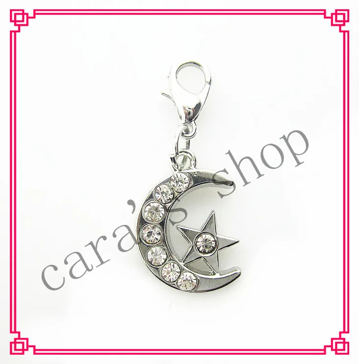 

Hot selling crystal star with moon dangle charms lobster clasp charms for floating lockets pendant charms diy jewelry