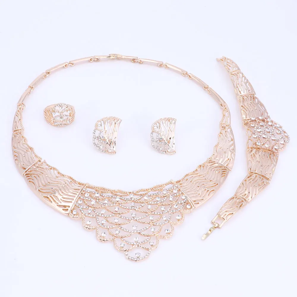 Свадебный комплект золотистого цвета с ожерельем вечерние комплекты ювелирных