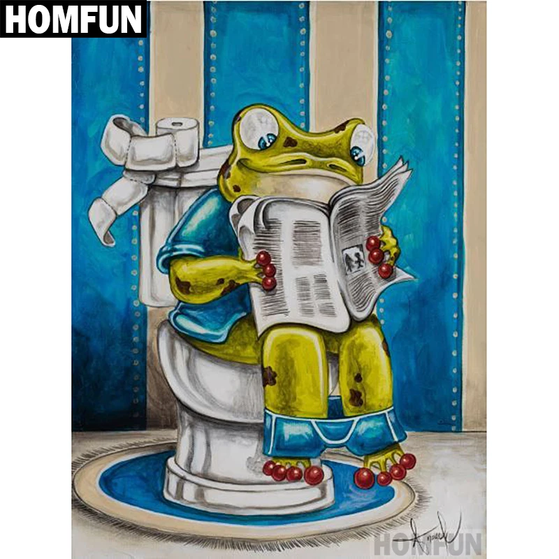 

Картина из страз HOMFUN «лягушка туалет», алмазная 5D Вышивка крестиком, домашний декор, ручная работа, A00604