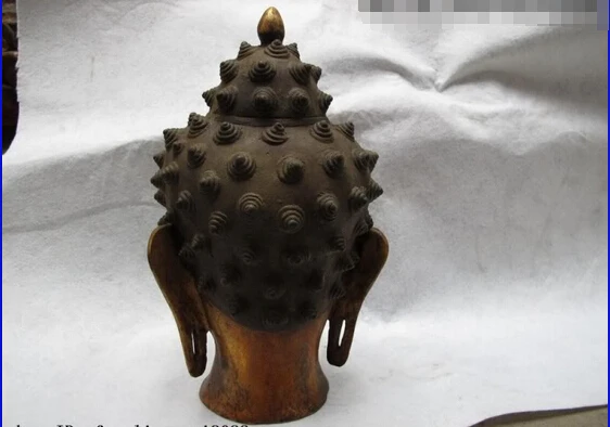 

Folk classical Old Bronze Tibet Buddhism Sakyamuni Amitabha Buddha Head Statue 29CM