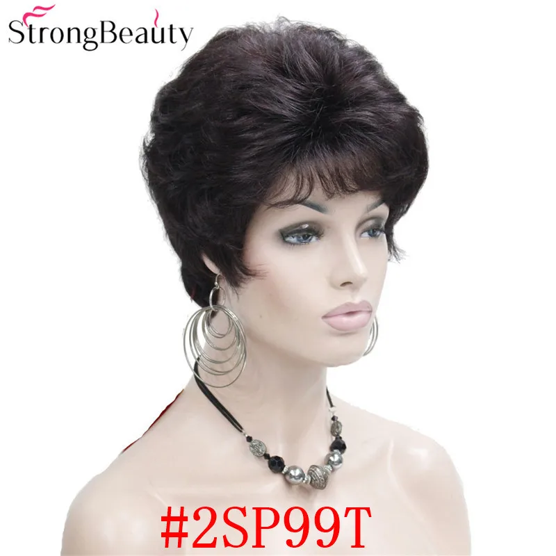StrongBeauty синтетические Короткие Волнистые Волосы пышные натуральные светлые/серебристо-серые парики с челкой для женщин много цветов на выбор
