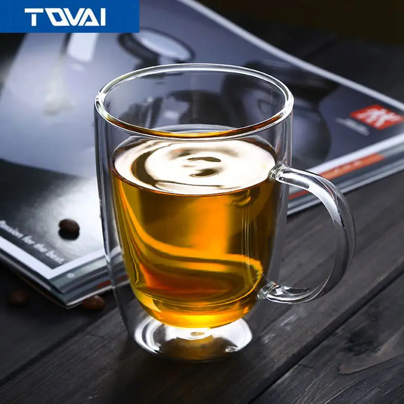 TQVAI-Double Glass 280ml Heat-resistant Coffee Cups Fashion |