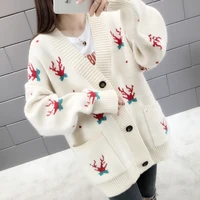 new arrival warm women sweater with buttons long sleeve jacquard knitted cardigan ladies spring