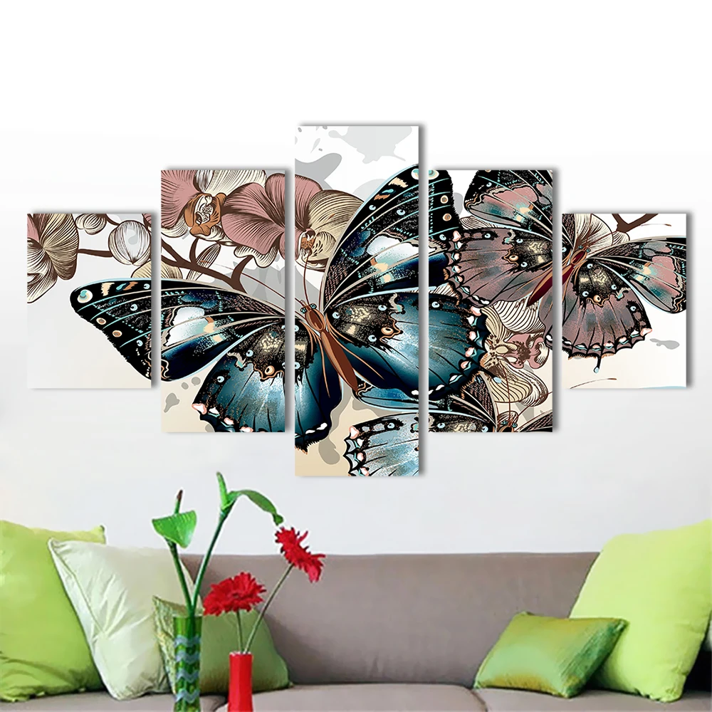 Decorative pictures Canvas Paintings 5 Pieces Butterfly Flowers Animal Poster prints for Living Room Home Decor No Framed | Дом и сад