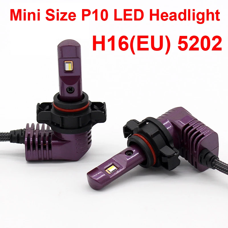 

1 Set Mini Size H16(EU) 5202 P10 LED Headlight Headlamps Front Bulbs Lamps All-in-one Built-in Micro Fan 12V 35W 5200lm 6000K