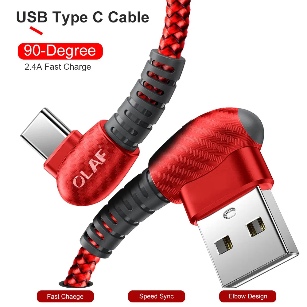 Олаф 90 градусов 2.4A usb type C кабель для samsung s9 huawei mate 20 Pro Xiaomi Быстрая зарядка USBC usb-c type-c кабель для передачи данных