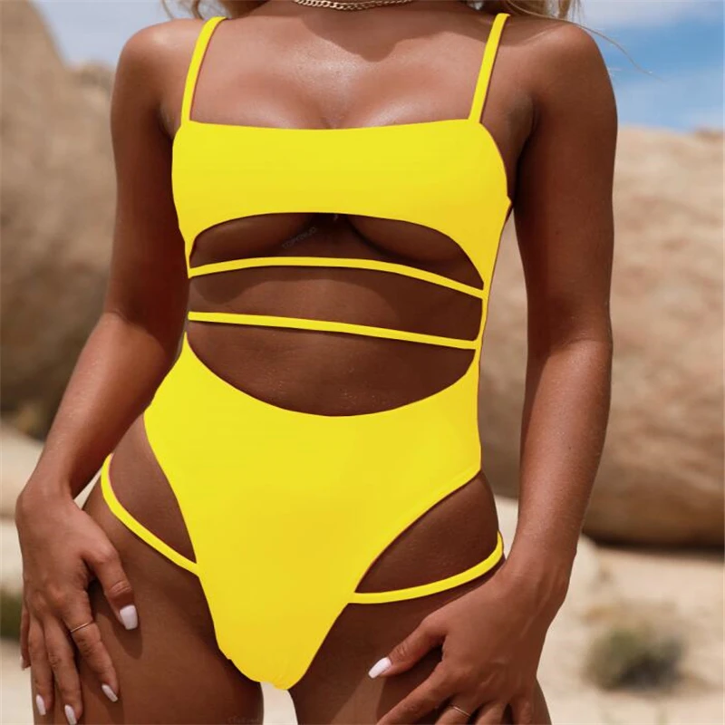 High Cut Swimsuit One Piece Swimwear Women 2019 Monokini Push Up String Bathing Suit Swimming for Solid Swim Wear | Спорт и