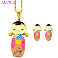 amumiu jewelry set chain kids jewelry cartoon little girl braid necklace earring unicorn jewellery sets for women girl js059