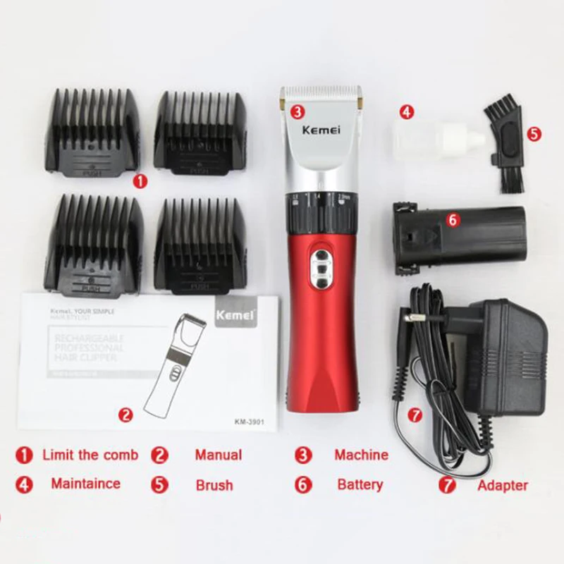 Original Kemei 3901 Professional Rechargeable Electric Haircut Machine for Men Hair Clipper Cordless Trimmer | Бытовая техника