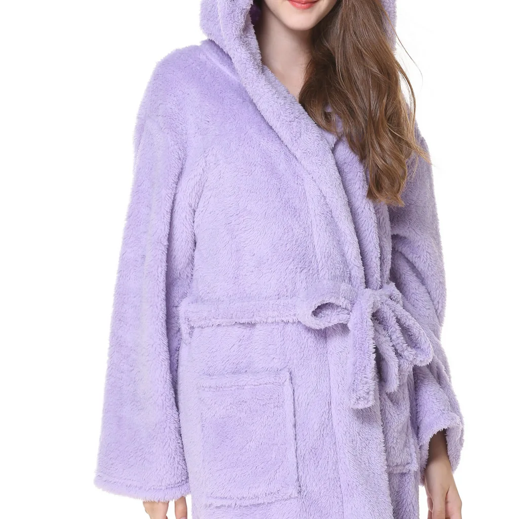 purple Парные халаты для мужчин и женщин, теплые супер мягкие фланелевые коралловые флисовые длинные банные халаты, мужские кимоно Банный халат, мужской Халат с капюшоном - Цвет: purple