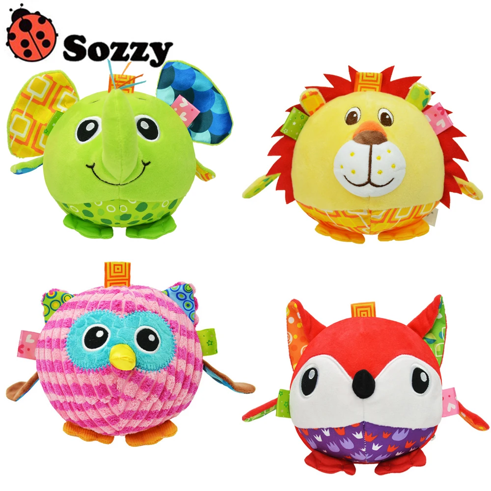 

1pcs SOZZY Baby Soft Stuffed Plush Animal elephant monkey bed Rattles bell cloth ball Early Education Developmental toy
